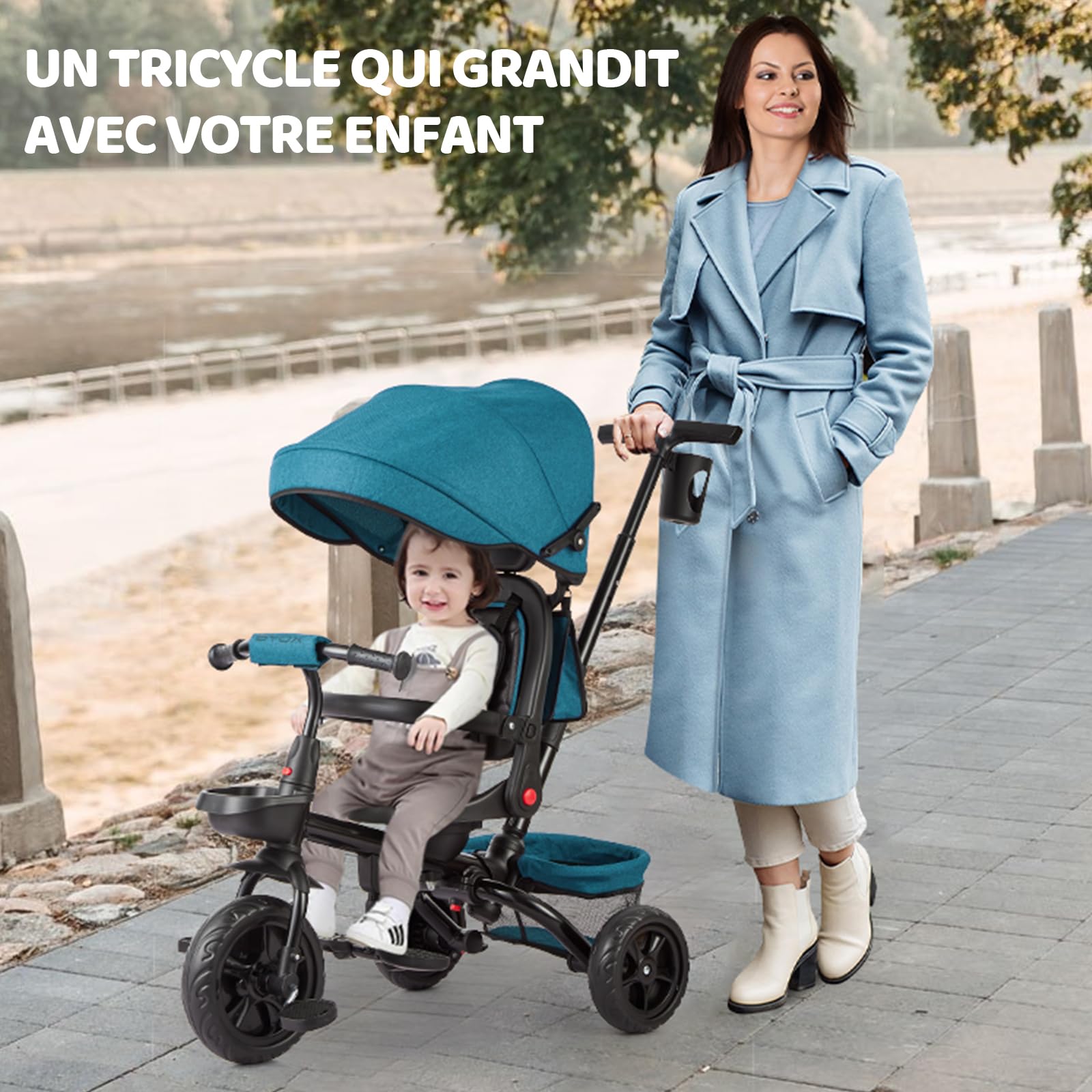 Garvee Triciclo Bébé Évolutif 6 en 1 con seduta reversibile, parasole, pedali per bambini da 10 mesi a 5 anni, Verde