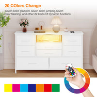 Mobile TV Garvee a 8 cassetti con illuminazione a LED e presa di corrente per soggiorno e camera da letto, bianco, ampio spazio di archiviazione