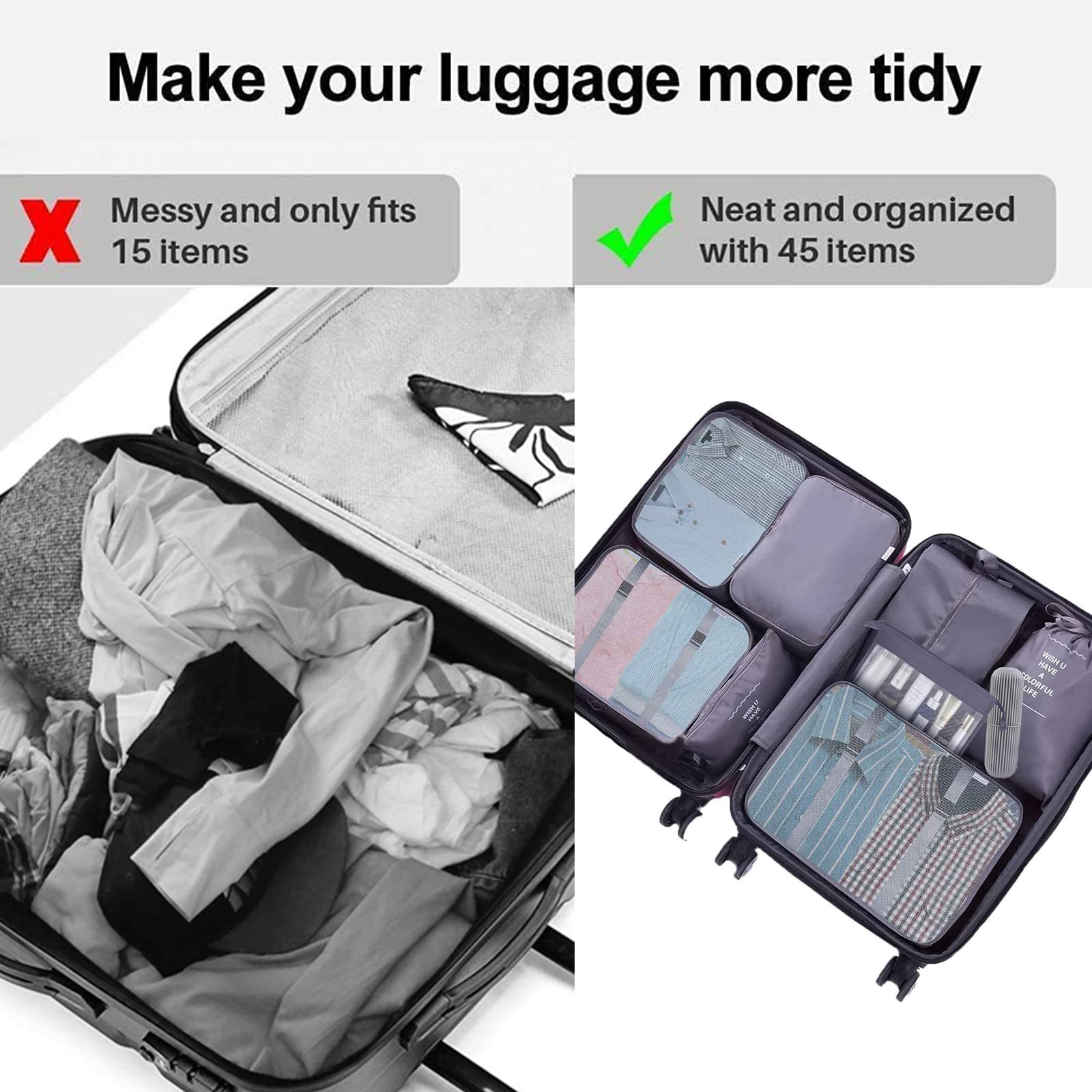 Garvee Set 9 Cubi Organizzatori Valigia - Tasche Leggere In Nylon Impermeabile Per Viaggi E Campeggio, Design A Rete, Chiusura Zip Doppia, Multicolore