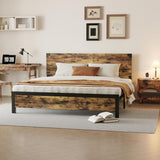 Struttura letto matrimoniale Garvee con testiera in legno, silenziosa, gambe in metallo, letto a piattaforma con contenitore, marrone rustico, camera da letto - marrone