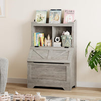 Libreria per bambini Garvee con coperchio incernierato, 2 ripiani, in legno, robusta e antigraffio, protezione antiribaltamento per sale giochi e camerette, grande, legno naturale