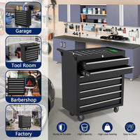 Carrello portautensili Garvee con 5 cassetti, in metallo, con ruote e serratura, per officina e garage, portatile, nero