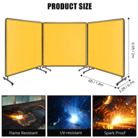 Schermo Saldatura Garvee 3 Pannelli 6x6 Piedi Acciaio Ignifugo UV PVC Trasparente con Ruote - Perfetto per Festa del Papà in Officina