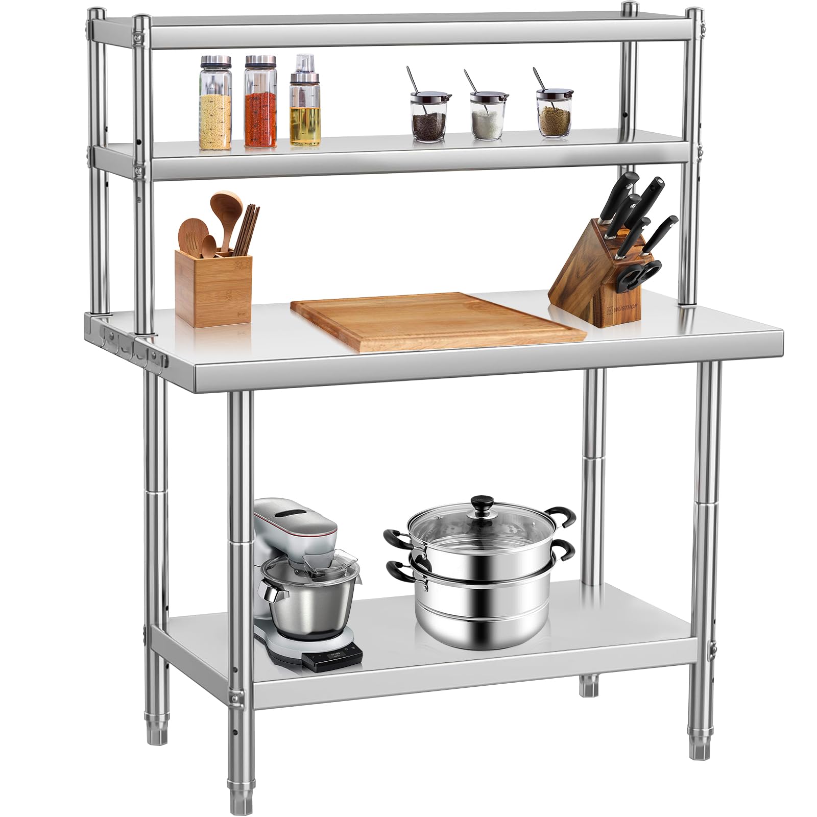 Tavolo da lavoro in acciaio inox Garvee – Regolabile, antiruggine, dimensioni complessive 76x61x138 cm, capacità di carico 662 kg per officina e cucina