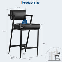 Set di 2 sgabelli da bar Garvee, sedia imbottita con schienale e poggiapiedi per cucina e bar, 26,8 pollici, pelle PU resistente all'acqua, nero