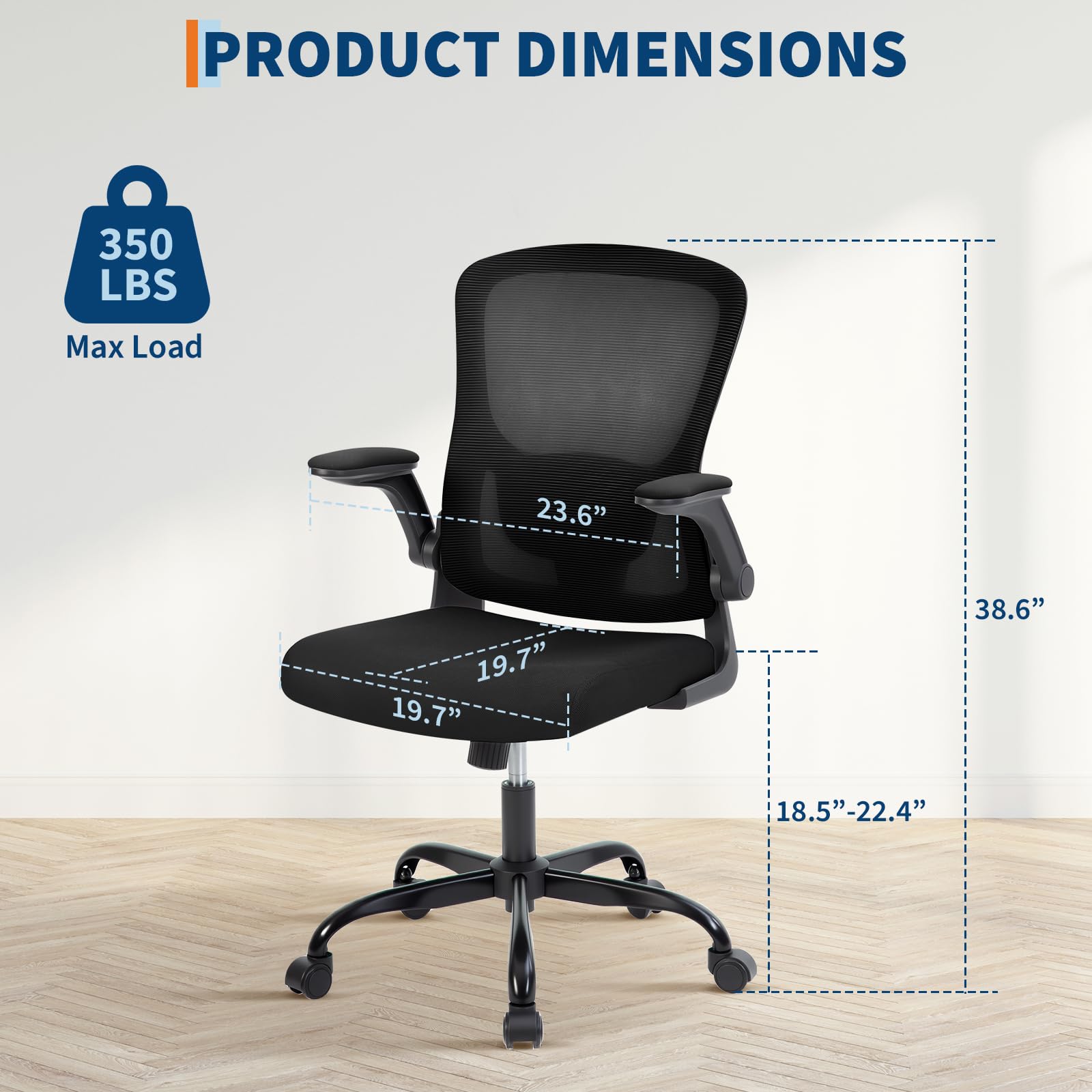 Sedia da ufficio ergonomica Garvee in rete con braccioli 2D e supporto lombare per ufficio e home office, girevole a 360°, stabile fino a 159 kg, nera