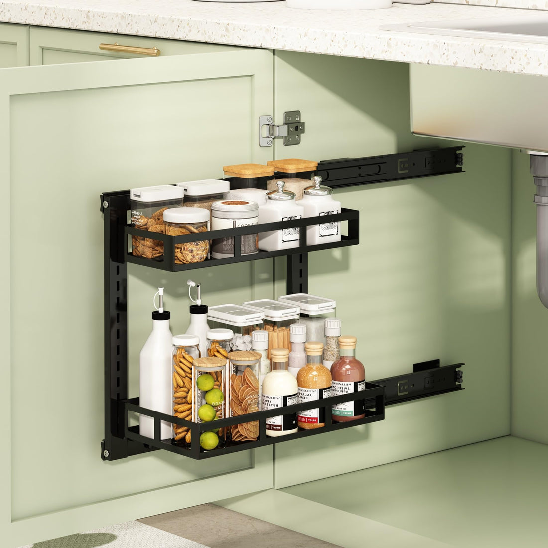 Contenitore portaoggetti per ante di mobili da cucina Garvee, 2 ripiani, mensola da cucina autoadesiva da parete, regolabile, 41,5x20x41,5 cm