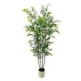 Garvee Albero Ficus Artificiale 6Ft, Foglie in Seta, Doppio Tronco, Vaso Ceramica Bianco, Regolabile, Sicuro per Bambini e Animali, Interno ed Esterno - 180Cm White Explosion-Proof Basin (6Ft)