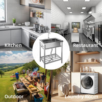 Lavello multiuso in acciaio inox Garvee da 28 pollici con vasca singola, bocca girevole a 360°, vano portaoggetti per cucina e giardino, robusto e antiruggine, argento