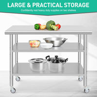 Tavolo da Lavoro in Acciaio Inossidabile Garvee 48x24x35" - 3 Livelli, Altezza Regolabile, 4 Ruote - Ideale per Festa del Papà in Cucina e Ristorante