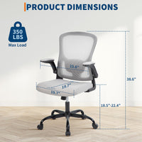Sedia da ufficio ergonomica Garvee in rete con supporto lombare regolabile e braccioli pieghevoli per ufficio domestico, girevole a 360°, grigio