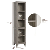 Libreria stretta Garvee a 5 ripiani con ripiani regolabili per soggiorno e ufficio, alta 180 cm, grigia, gambe in legno, MDF robusto