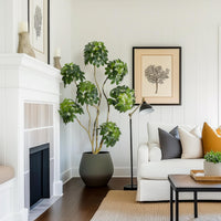 Albero di Schefflera artificiale Garvee da 5 piedi con ombrello e 5 tronchi, vaso di fiori in PE bianco per casa e ufficio