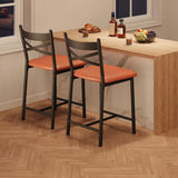 Garvee Set di 2 Sgabelli da Bar Imbottiti in Pelle PU con Schienale e Poggiapiedi per Cucina e Isola, Altezza Bancone, Nero - Brown