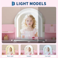 Tavolo da toeletta per bambini Garvee con luce LED, sgabello, libreria, MDF, rosa, per bambine dai 3 ai 9 anni, camera da letto e sala giochi