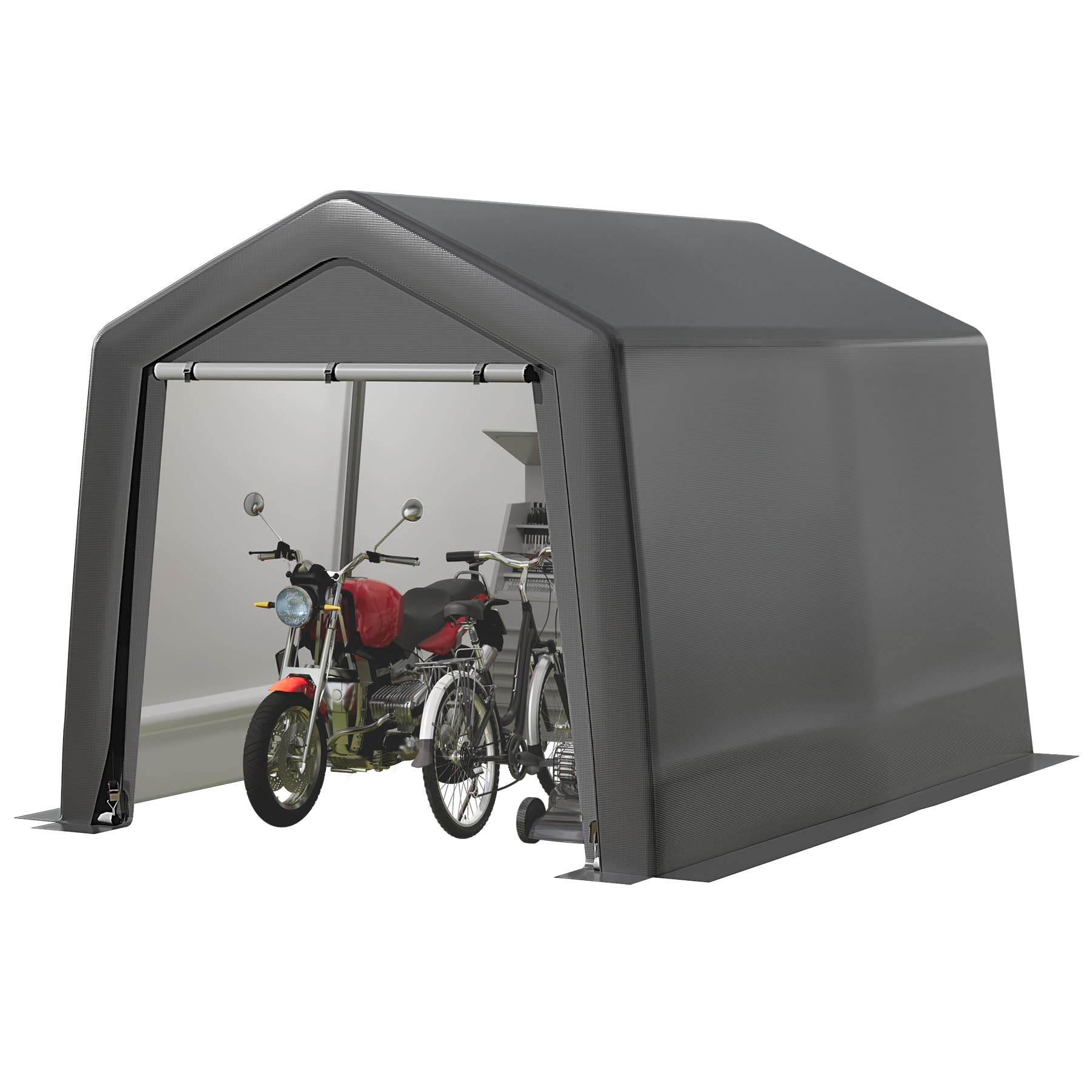 Garvee Capannone portaoggetti portatile per esterni 8x8x7,7 piedi Telaio in metallo impermeabile resistente ai raggi UV per moto e giardino multifunzionale