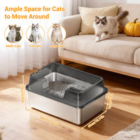 Garvee, grande lettiera per gatti in acciaio inox da 36 litri, semi-chiusa, con tappetino antiscivolo e paletta per lettiera, per famiglie con più gatti, 60x40x27 cm, nera