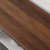 Mobile porta TV Garvee da 65" in stile rustico, bianco, con ante scorrevoli, ripiani regolabili per soggiorno, in MDF laminato