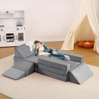 Divano modulare per bambini Garvee, set da 12 pezzi con piscina di palline per sala giochi, 47,2"x23,6"x11" grigio