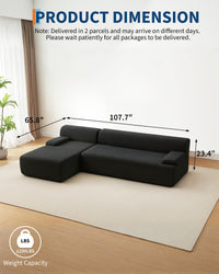 Divano componibile Garvee Cloud da 108" con chaise longue - Divano super soffice senza osso, velluto a coste ultra morbido, divano a L, accogliente, nero, soggiorno