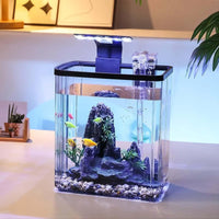 Kit per acquario piccolo Garvee da 2,6 galloni per pesci Betta con luce LED, generatore di ossigeno, acrilico, filtro silenzioso per ufficio e casa, trasparente