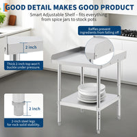 Tavolo da griglia in acciaio inossidabile Garvee 12x24x30 pollici con deflettore da 2 pollici e blocchi ruota per cottura e barbecue, capacità di carico di 660 libbre, certificato NSF, struttura robusta, argento