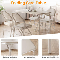 Tavolo pieghevole Garvee a 4 gambe, portatile, pieghevole, gambe in metallo, piano in similpelle, beige, per uso interno ed esterno