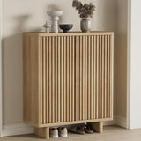 Garvee Mobile Porta Scarpe 80 cm Con Porta Fluted, 5 Ripiani Regolabili, Legno Ingegnerizzato, Design Curvo Rustico Per Ingresso E Corridoio, Marrone