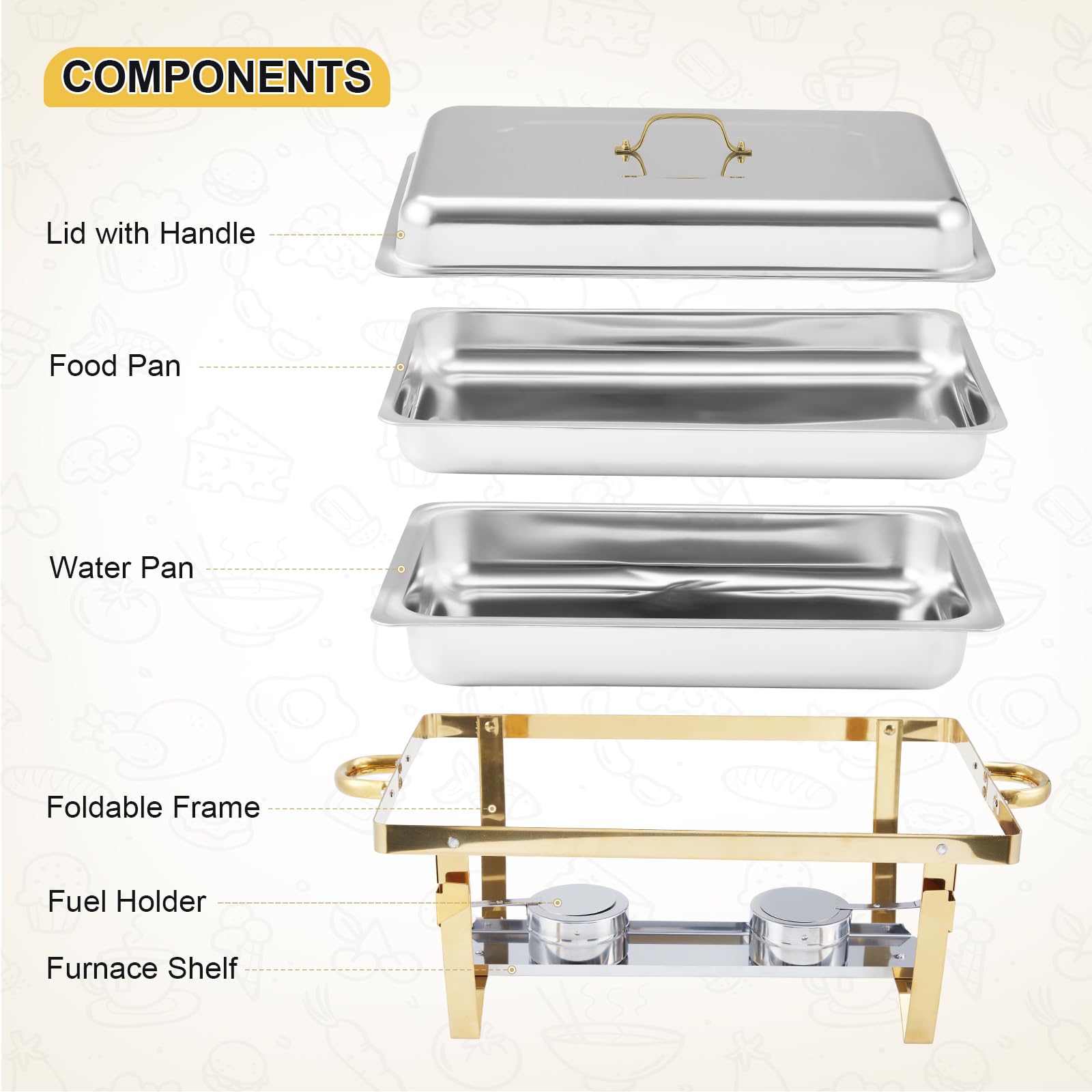 Garvee Chafing Dishes Buffet Set da 2, 8 Qt in acciaio inossidabile con controllo della temperatura, solido, telaio e coperchio con cerniera