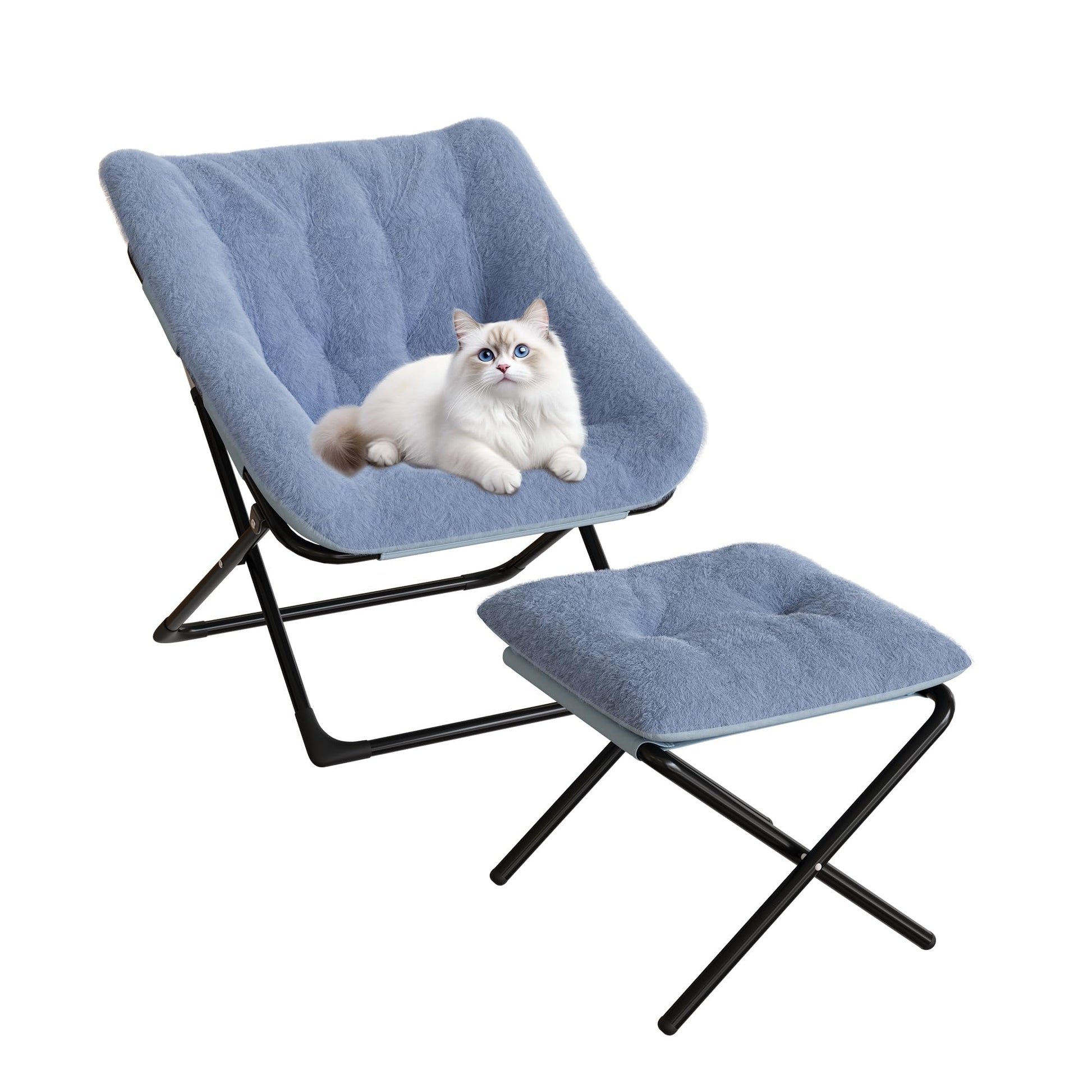 Garvee Comfy Chair XL, poltrona in pelliccia sintetica con struttura in metallo e base antiscivolo per soggiorno e camera da letto, blu, XL