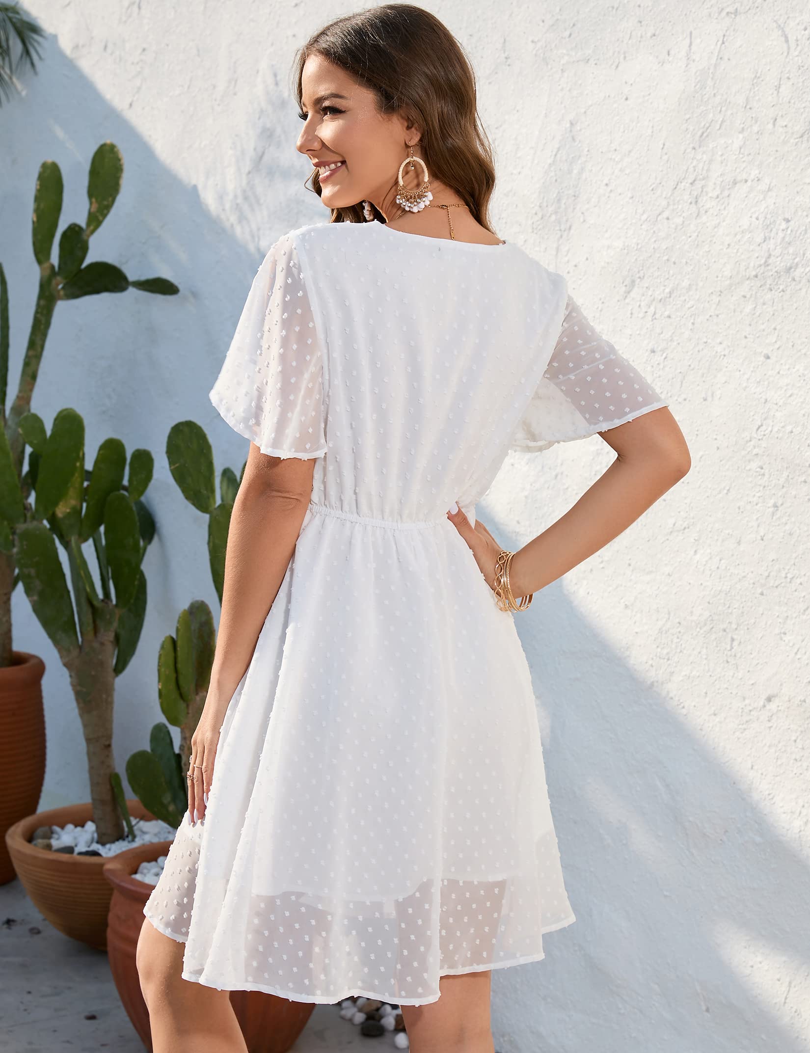Abito estivo da donna Garvee con scollo a V e maniche corte, a trapezio, per matrimonio formale, bianco M