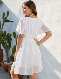 Abito estivo da donna Garvee con scollo a V e maniche corte, a trapezio, per matrimonio formale, bianco M