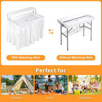 Tavolo portaghiaccio pieghevole Garvee con scarico, vassoio per ghiaccio a due livelli, portatile per campeggio, 40,5"x22"x39,4", materiale HDPE