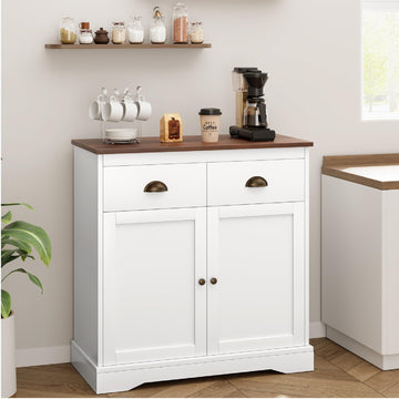Garvee Buffet Bianco Rustico con 2 Ante e 2 Cassetti, Piano di Lavoro in Legno Resistente, Multiuso per Cucina e Sala da Pranzo, 41.3"x15.6", Marrone