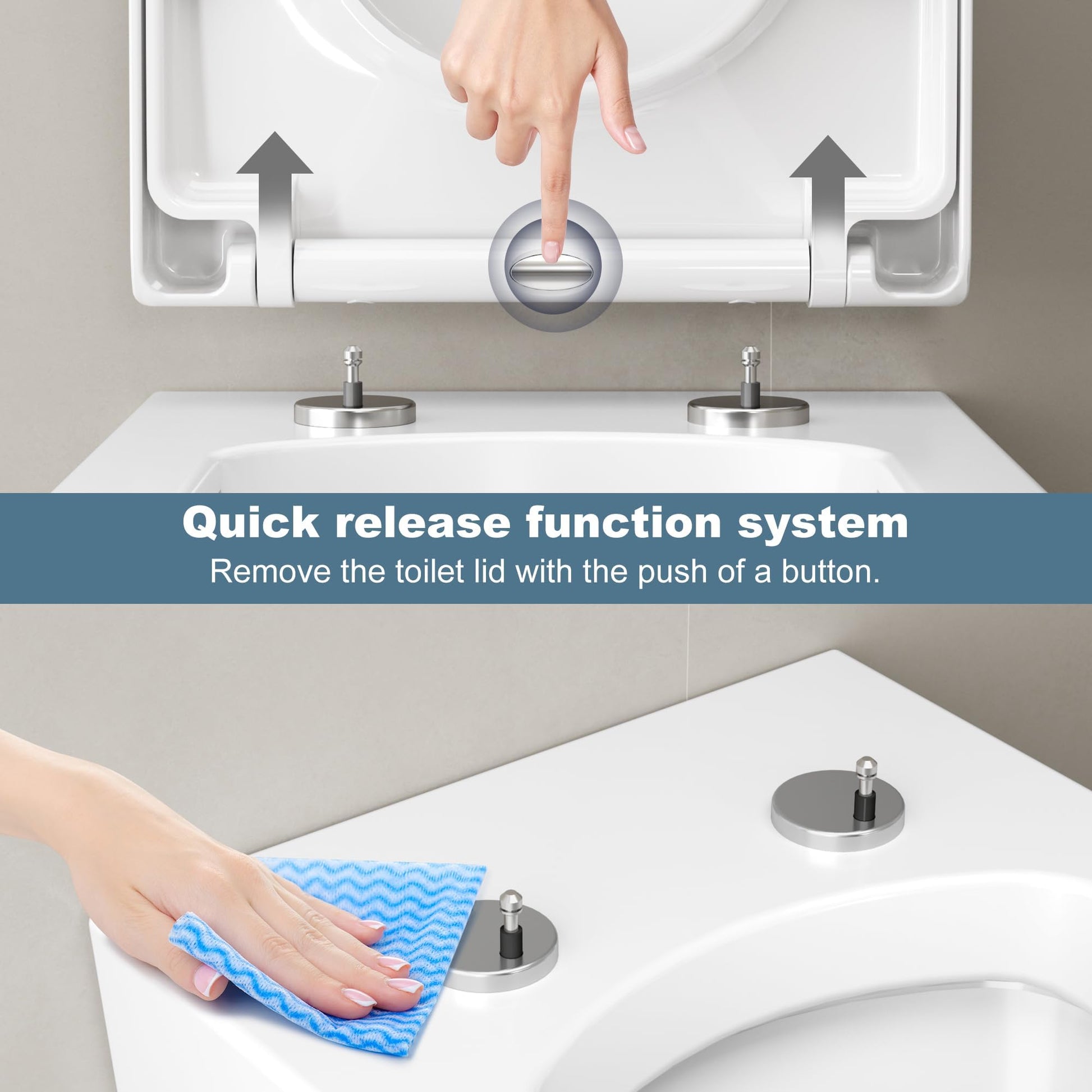 Garvee WC Sitz D-Form Toilettendeckel Mit Absenkautomatik, Schnellverschluss & Verstellbare Scharniere Für Badezimmer, 464x359 mm, Weiß