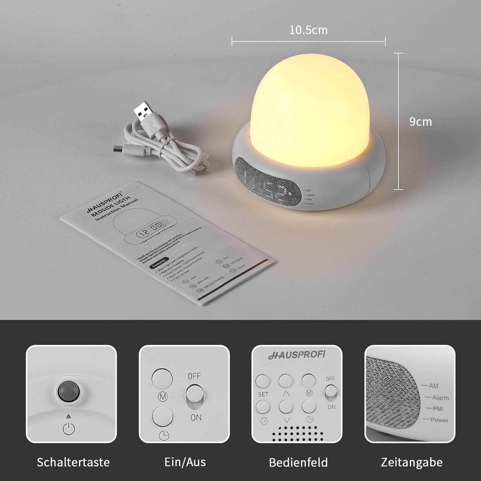 Lampada da comodino a LED Garvee Fulasofia per cameretta dei bambini, cambio colore, dimmerabile, wireless, ricaricabile tramite USB, 1800 mAh, luce calda, RGB