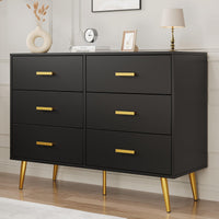 Cassettiera moderna Garvee a 6 cassetti con contenitore, in legno MDF, maniglie dorate per camera da letto e soggiorno, nera, versatile