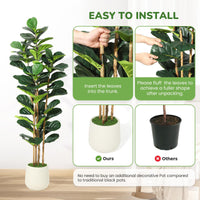 Albero di fico artificiale Garvee da 6 piedi con 74 foglie, vaso in poliestere bianco, decorazione per interni ed esterni, rami regolabili, stabile e durevole