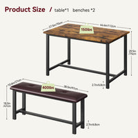 Set da pranzo Garvee per 4 persone con 2 panche imbottite, rettangolare, robusto MDF e acciaio, salvaspazio, impermeabile, per stanze piccole