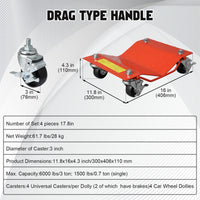 Set di carrelli per auto Garvee, 4 pezzi, arancione, resistente, 6000 libbre, acciaio, antiscivolo, rulli a 360° con freni, per garage, moto, camion