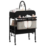Garvee Tavolo da Pannolino Pieghevole per Bambino Altezza Regolabile 97-105 cm Acciaio Resistente Materassino Impermeabile 4 Ruote con Freni - Noir