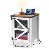 Comodino Garvee Farmhouse con caricabatterie, tavolo da 18", stile porta di fienile, 2 porte USB, 2 porte CA, legno, ripiani regolabili, robusto, camera da letto, soggiorno