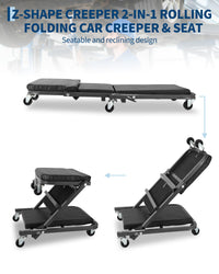 Sedile da meccanico Garvee Z-Creeper da 36" con 6 ruote, pieghevole, telaio in acciaio, imbottito per officina e riparazione auto, 36 pollici, nero