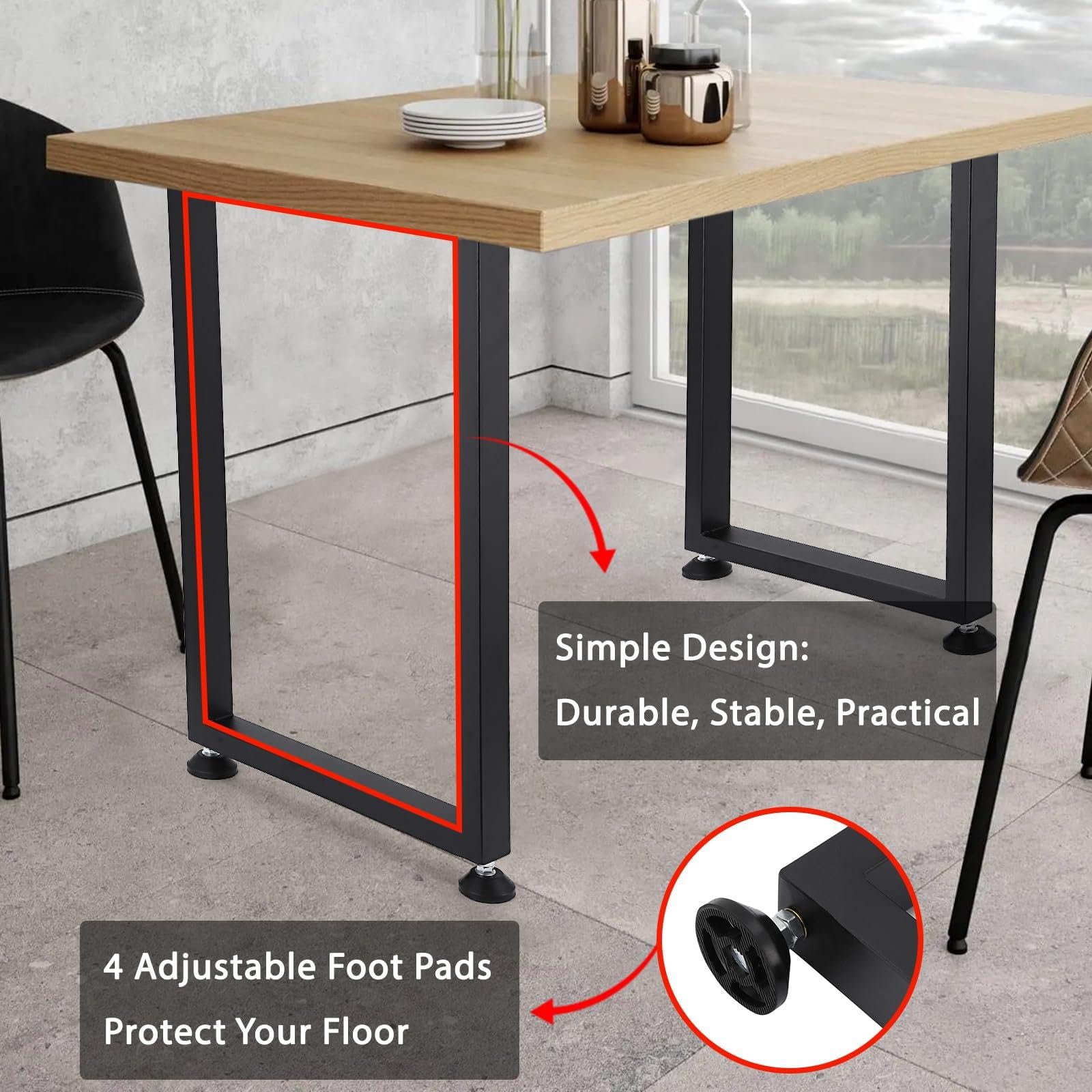 Gambe per tavolo in metallo Garvee da 28x16 pollici, piedini regolabili per impieghi gravosi, in ferro battuto, stile industriale, rustico, nero, per tavoli da pranzo e da giardino