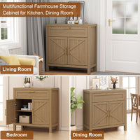 Credenza Garvee Buffet con contenitore, stile country moderno, 2 ante, ripiano regolabile, MDF P2, maniglie dorate, soggiorno, cucina, 87,9 cm di larghezza x 90 cm di altezza, color legno