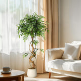 Albero di ficus artificiale Garvee da 4 piedi con tronco curvo, oltre 756 foglie di seta, vaso bianco, rami regolabili per la decorazione di casa e ufficio - Come mostrato