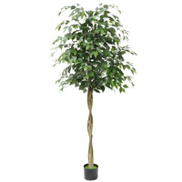 Albero di ficus artificiale Garvee da 7 piedi con tronco e foglie realistici, base in cemento, per uso interno ed esterno, verde