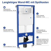 Telaio per WC sospeso Garvee da 112 cm, cassetta di scarico nascosta, set completo, installazione in acciaio bianco