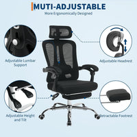 Sedia da ufficio ergonomica Garvee con poggiatesta regolabile, supporto lombare, poggiapiedi per ufficio domestico e gaming, altezza regolabile, rete traspirante, nero