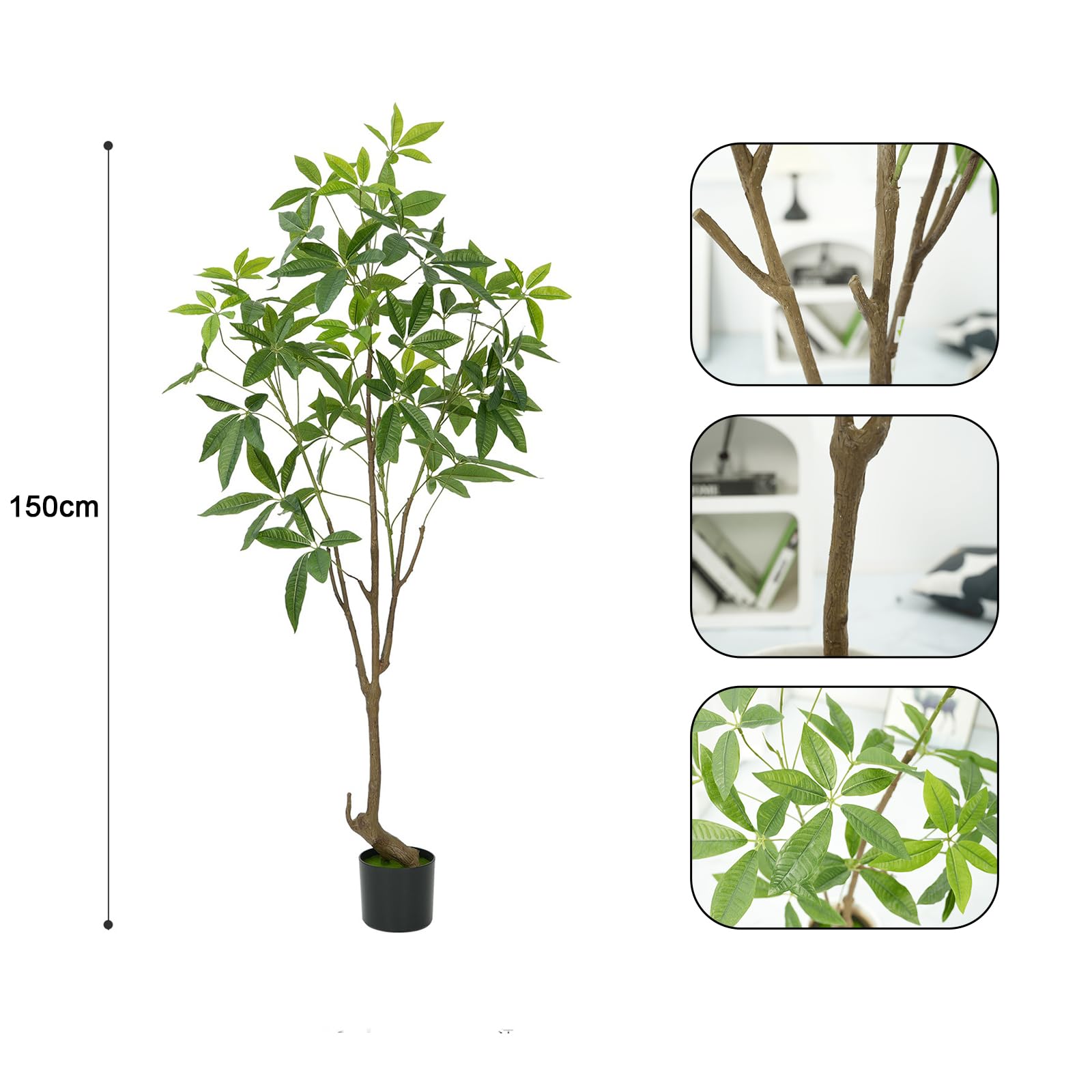 Albero dei soldi artificiale Garvee Pachira da 5 piedi, portafortuna per ufficio e soggiorno, facile da pulire, verde di lunga durata